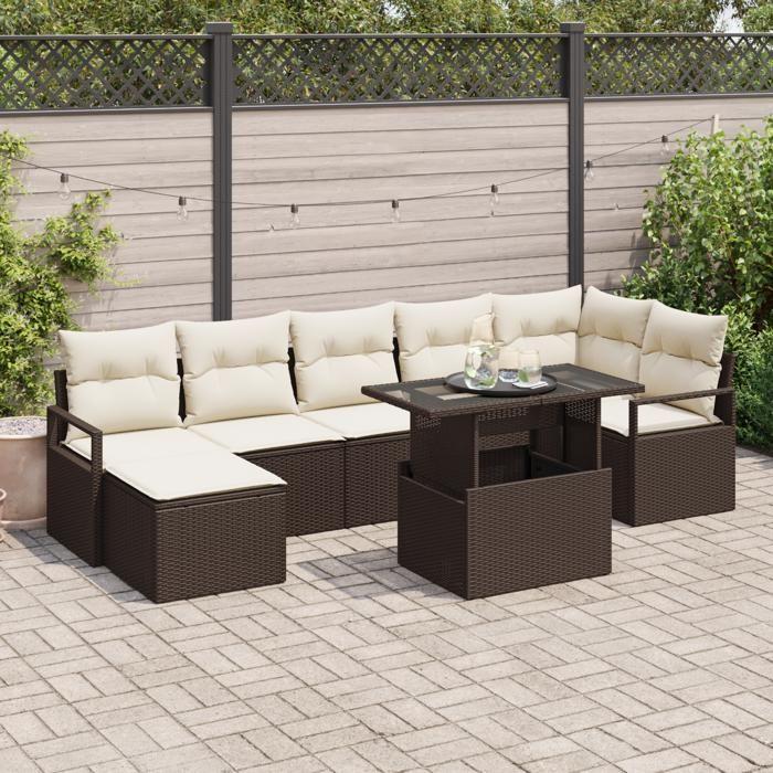 Set de sofa de jardin vidaXL 8 pièces avec coussins marron en polyrotin, Sofa de jardin vidaXL 2 places avec coussins marron 3348864