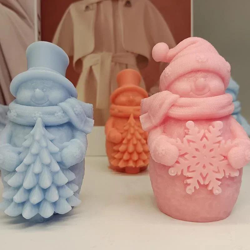 New Cute Hat Scarf Snowman Candle Silicone Mold Hold Snowflake Christmas Tree Plaster Soap Resin Mould HOME Decor Gift 2024