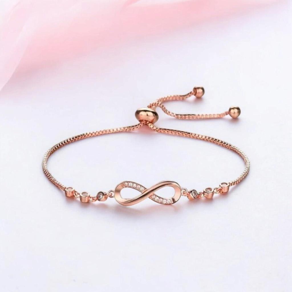 Infinity Shape Cubic Zirconia Diamond Bracelet for Women & Girls, Jewelry for Gift, Adjustable Charm Bracelet