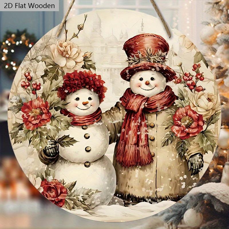 Vintage Wooden Christmas Sign with Snowman Pattern - Navidad Round Sign for Front Door, Wall, Room Hanging Decor - Ideal Memorial Gifts for Family
