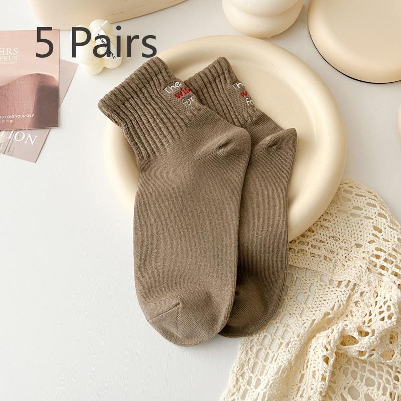 5 Pairs of Female Spring and Summer Small Variety Build Precollage Style Heel In The Letter Tube Socks