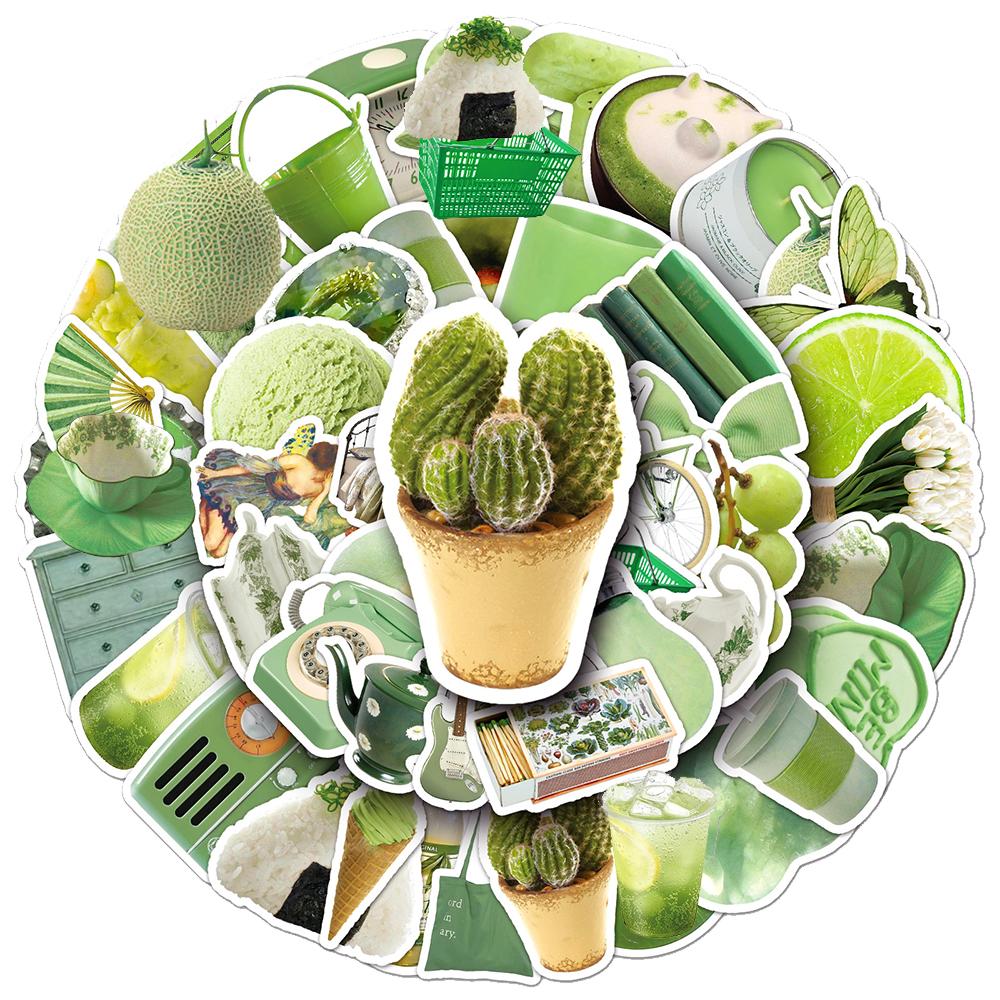 10/30/50pcs Minimalist Green INS Style Stickers Small Fresh Art Decals DIY Guitar Luggage Scrapbook Aesthetic Cartoon Sticker