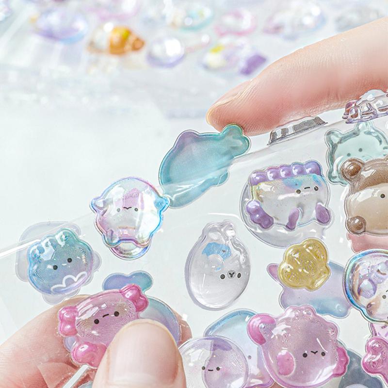 Cute 3D Stickers Cartoon 3D Scrapbook Aesthetic Sticker DIY Phone Case Kawaii Stickers Stationery Korean Decals Crystal Sticker