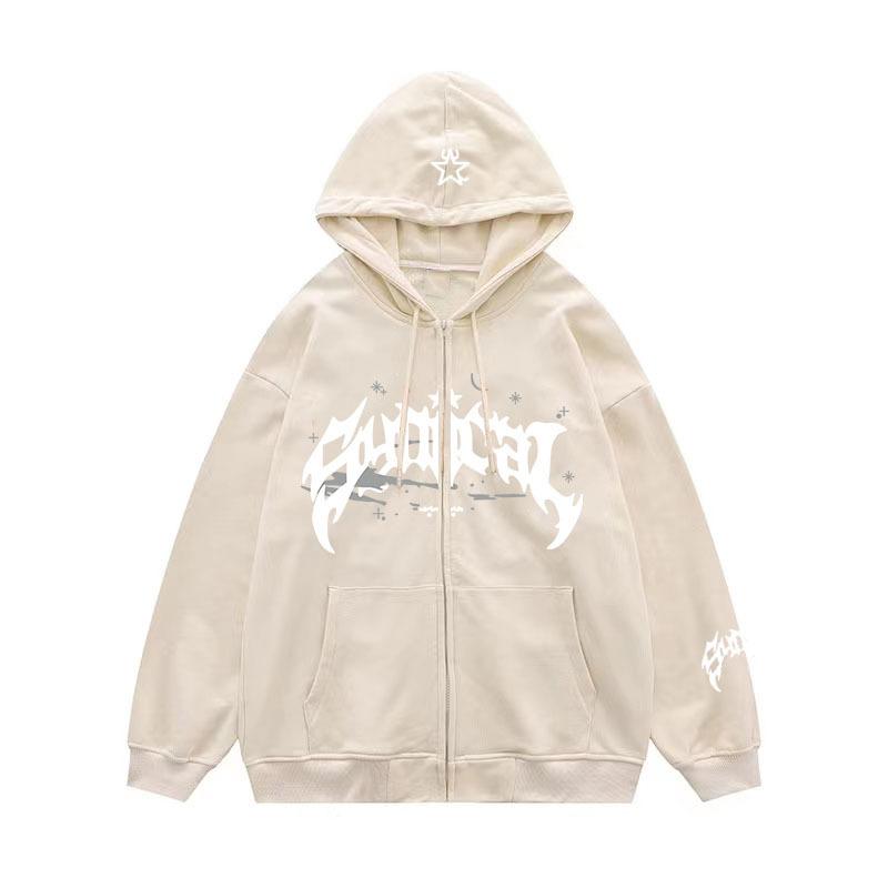 Suéter retro americano con cremallera sudadera gótica con estampado de letras y estrellas chaqueta casual una pieza