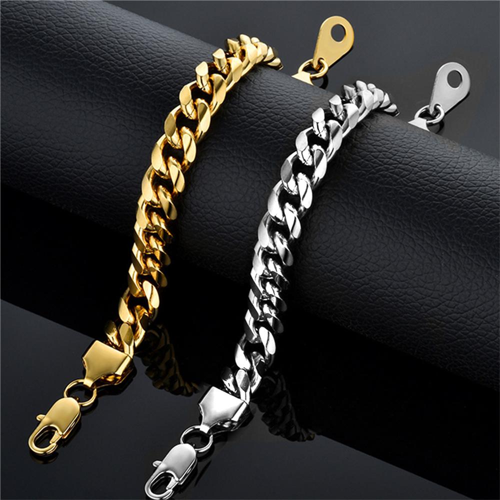 Punk Fashion Cuban Link Bracelet Male Gold Silver Color Stainless Steel Hand Chain Bracelet For Men Cool Hip Hop Jewelry Gift