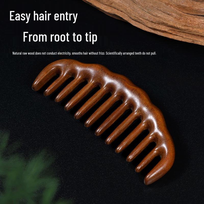 Unpainted Golden Sandalwood Multi-Tooth Scalp Massage Comb - Portable and Fine-Tooth Meridian Smoothing Comb