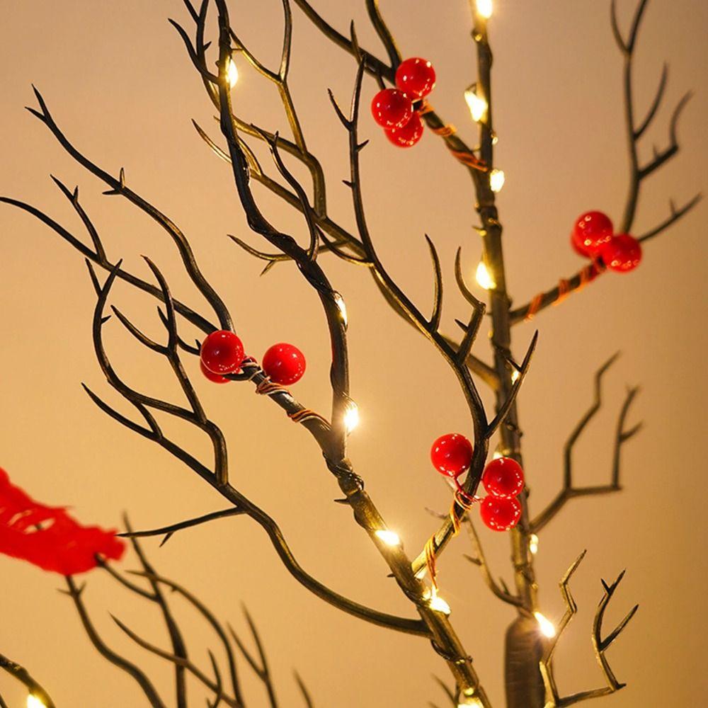 Red Berry Decoration Vintage Glowing Tree Bird Twinkle Tree Lamp  Home Table Decoration