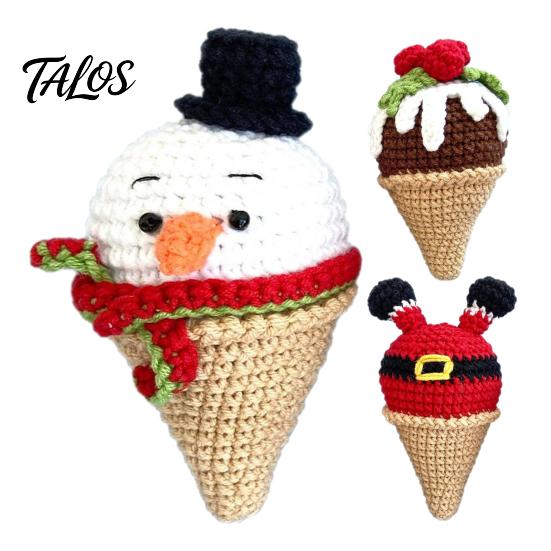 Cute Desktop Decorations for Office Handmade Crochet Christmas Ornament, Ice Cream Theme Decor, Cozy Winter Decor Yarn Figurine Holiday Home