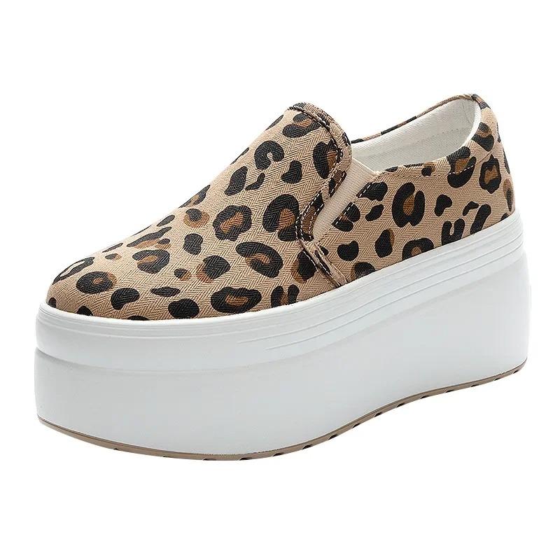 Fashion 2025 Size 34-39 Women Casual Loafers Leopard Flats Shoes Real Leather Platform Summer Slip-On Slouchy Mid Heels Daily