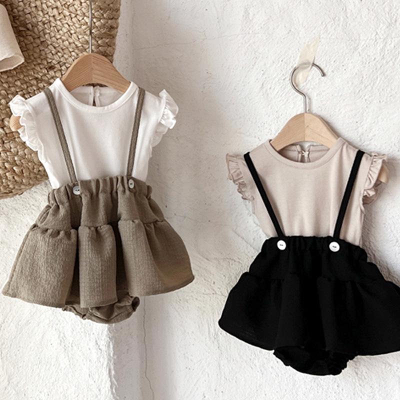 Korean Baby Girl Summer Cotton T-Shirt with Cute Ruffled Edges