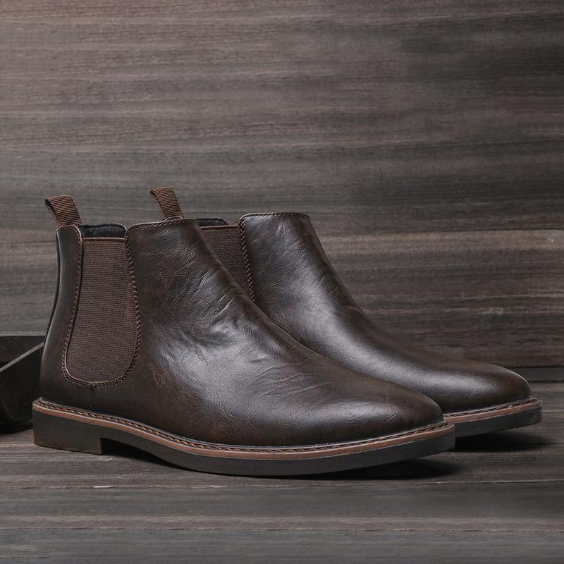 fashion Autumn Men's Leather Shoes Slip-on Leather Boots Handmade British Casual Business Chelsea Boot Men Ankle Boots Zapatos De Hombre