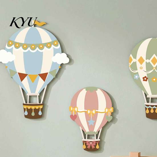 3D Nursery Wall Art for Kids Room 3Pcs Cute Hot Air Balloon Wooden Decor, Cloud Banner Montessori Early Education Decoration Hanging, Playroom