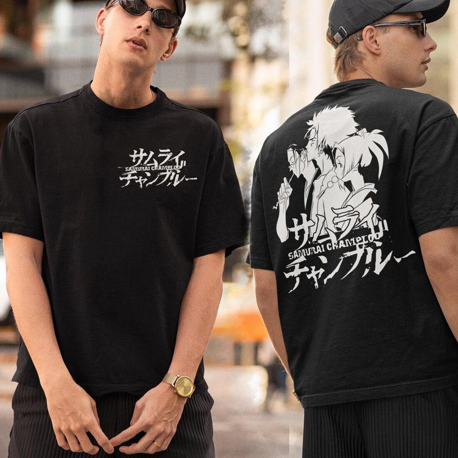 Unisex, Samurai Champloo Anime Back Shirt: Sunflower Samurai, Jin, Mugen, Fuu, Anime Sword tee, Samurai Manga, Samurai Champloo Anime Tshirt M