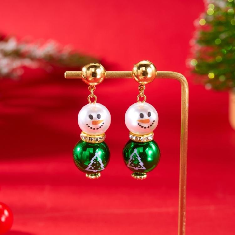 Christmas Themed Snowman Pearls Earrings Lightweight Jewelry Ear Accessories For Women Girls Winter Event