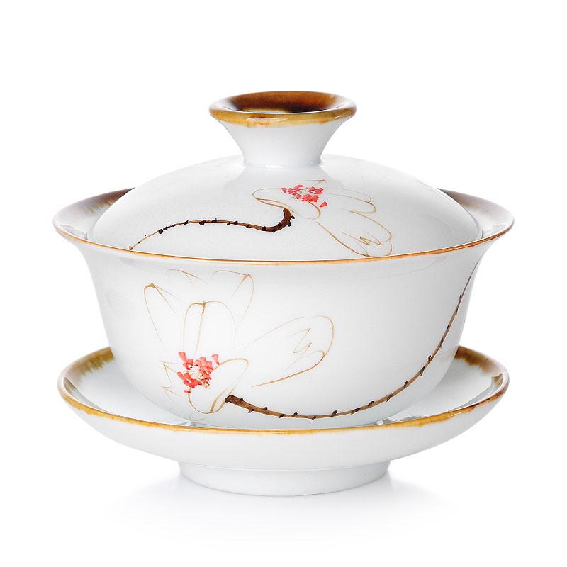 

Retro Hand Painted Flower Pattern Ceramic Gaiwan Teacup Handmade Tea Tureen Bowl Chinese Porcelain Teaware Drinkware 120ml 9 5X7 5CM 120ML