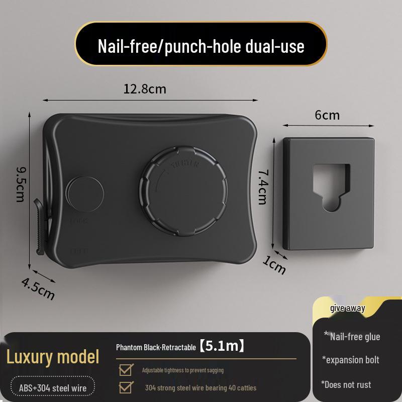 Invisible Punch-Free Retractable Indoor Clothesline for Balcony and Bathroom