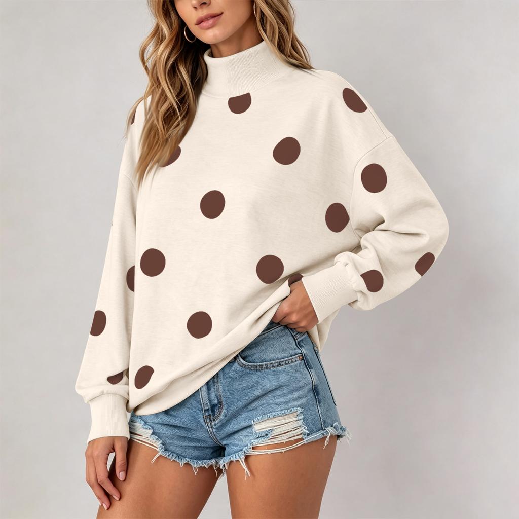 Dames Casual Lange Mouwen Stippenprint Nek Sweatshirt