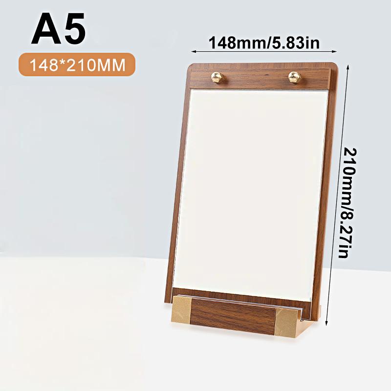 1PC Transparent Panel Price Display Board Walnut Wood Base Restaurant Tent Sign Holder Signs With Metal Finish Dinner A4 A5 A6