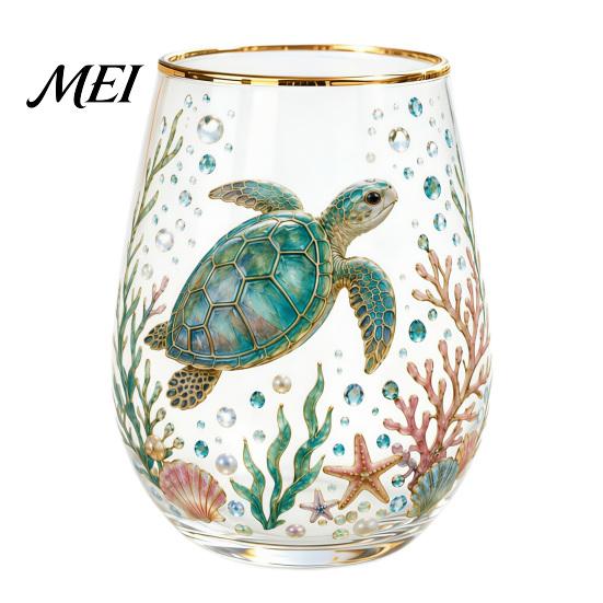 Traumhaftes Mädchen Stil Becher Handbemalter Glasbecher, Eiförmige Tasse mit Goldrand, Klarer Bleifreier Kerzenlicht Dinner Weinbecher für Tee Kaffee