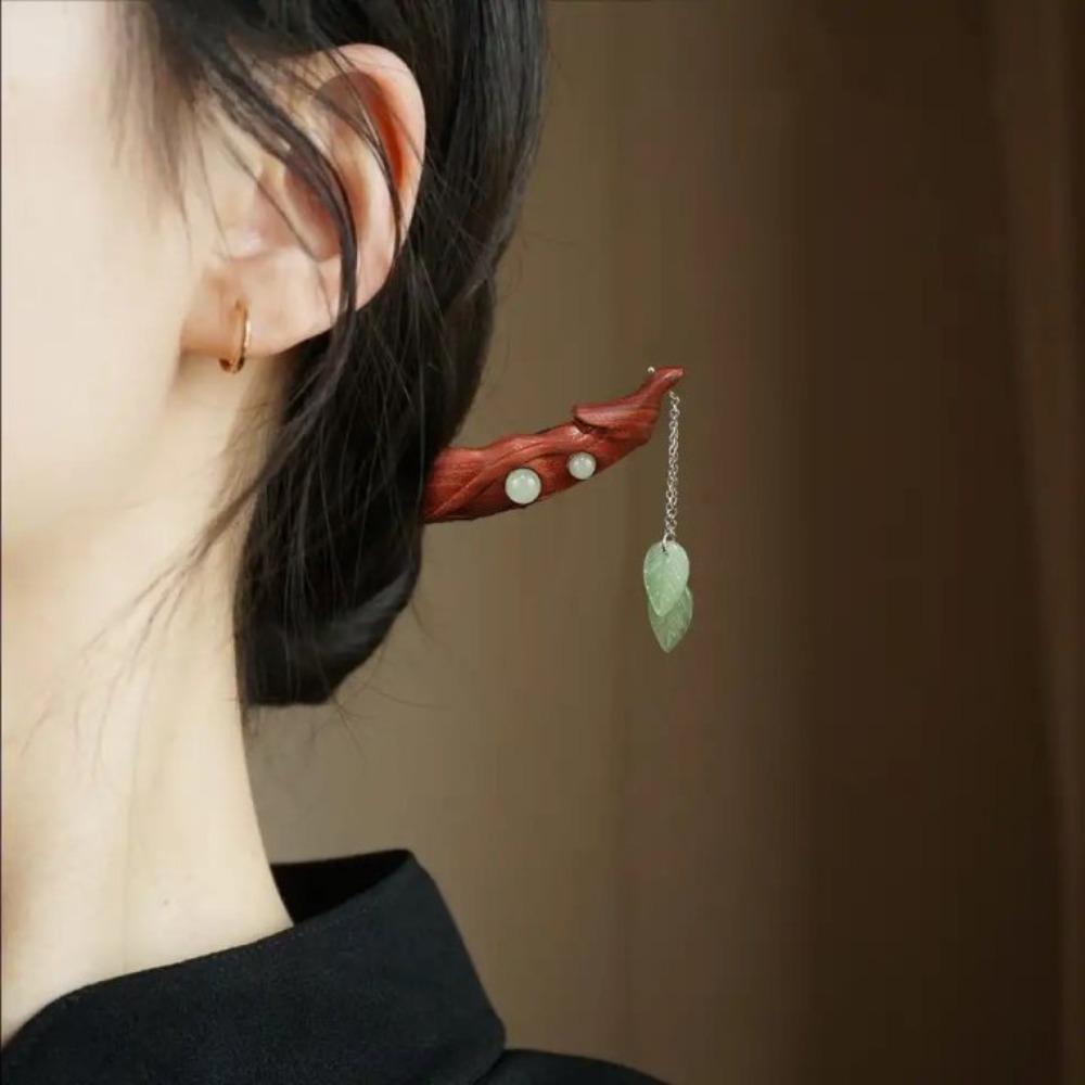 

Headpiece Wooden Peasecod Hair Stick Pea Shell Red Sandalwood Pea Pod Hairpin Hanfu Accessory