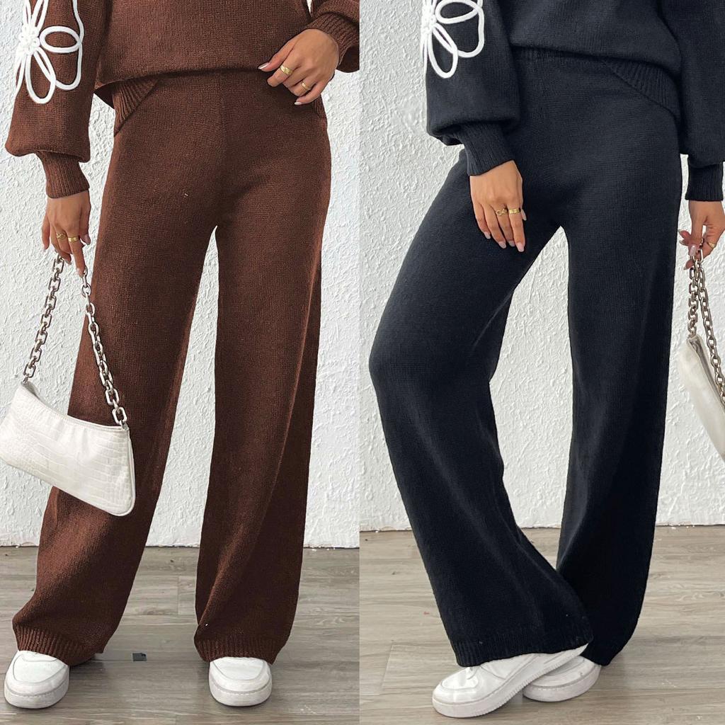 Women's autumn/winter pants, European and American women's woven wool pants, casual straight-leg wide-leg pants, mid-to-high waist long pants 5052