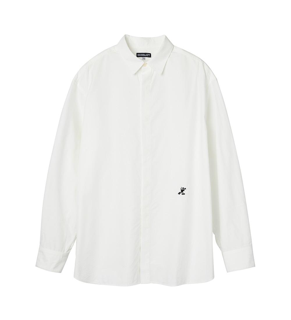 Edible Let Mini Eddy Logo Embroidered Shirt Relaxed Fit -White- L