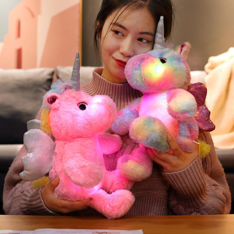 Cute Luminous Sitting Unicorn Doll Plush Toy Colorful Angel Pegasus Doll Children Soothing Rag Doll