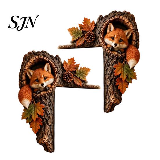 Chipmunk Shelf Sitter 2Pcs Tree Hollow and Animal Wooden Door Topper, Rustic Forest Style Decorative Country Decor for Windowsills Corner Decor,