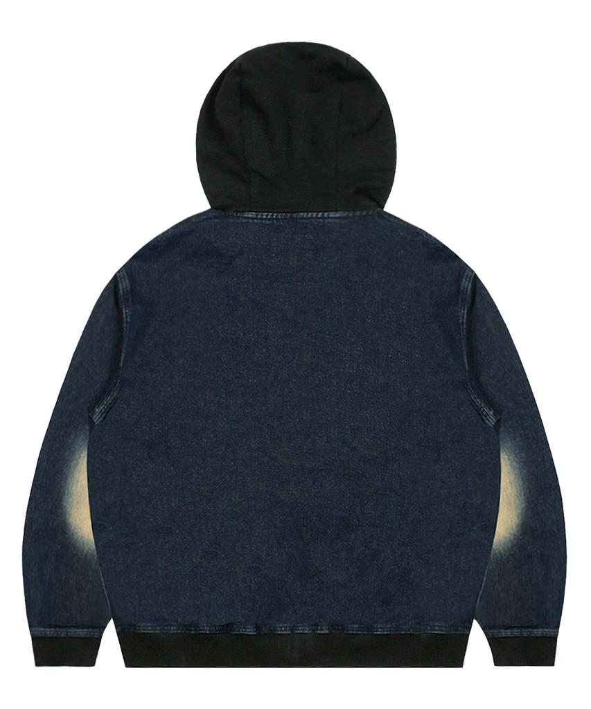 Xtonz Xtt061 Vintage Washed Star Denim Zip-Up Hoodie (Deep Blue)