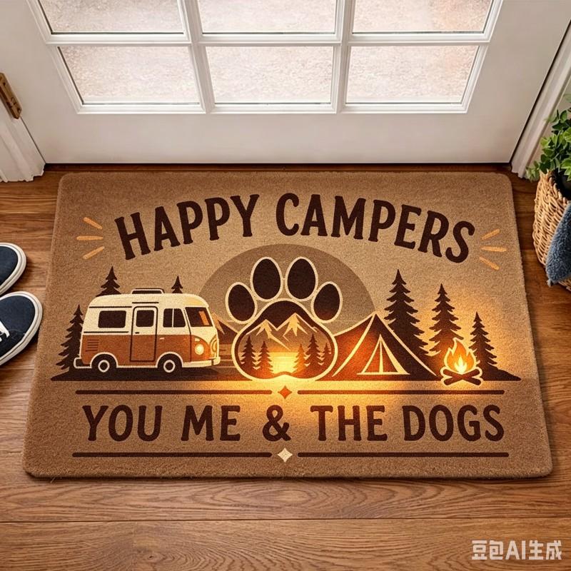 Bienvenue aux Campeurs Heureux Paillasson Vintage RV Voyage Camping Tapis de Sol Extérieur Tente Campfire Tapis d'Entrée Décoration Pour Porche 60X90cm