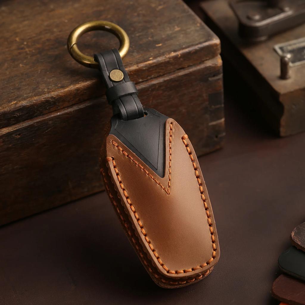 Genuine Leather Auto Intelligent Key Fob Cover Case Fit For Byd Atto 3 Atto3 Dm Tang Song Dm-I Max Pro Qin Pro Yuan Ev Dolphin ,4 Bottons
