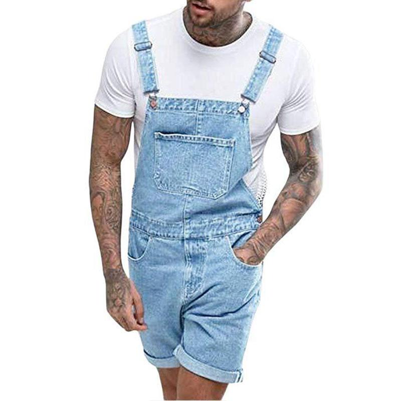 Moda Estiva Tuta da Uomo Pantaloncini Denim Streetwear Salopette Jeans