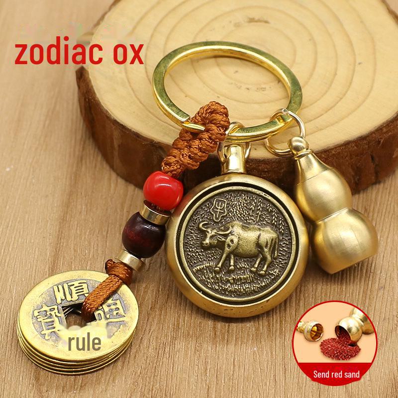 Schlüsselanhänger mit zwölf Sternzeichen, Schlangenwächter, rotierendem Ornament der fünf Kaiser und Buddha