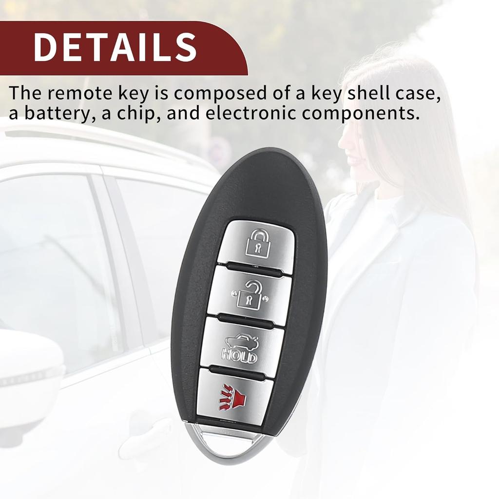Schlüsselloser Einstiegs-Fernbedienungsschlüssel für Nissan Altima Maxima 2016-2018 433Mhz KR5S180144014 4 Tasten Wiederverwendbar | Ersatz-Autoschlüsselanhänger 1 Stück