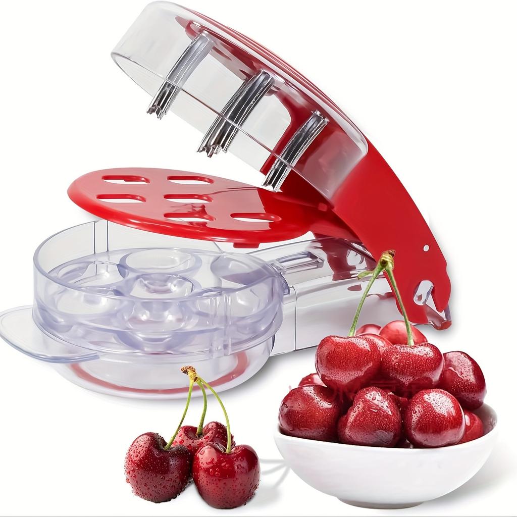 6 in 1 Cherry Pitter Tool with Ergonomic Handle , Portable, Mess Free Seed Remover for Cherries, Jujube , Dates, Easy Clean Silicone Design,