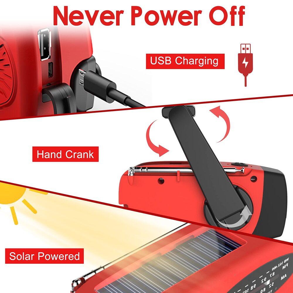 Hand Crank Charging Solar Charging Outdoor Weather Radio 1200mAh AM/FM/NOAA Emergency Flashlight Mobile Power Solar Charging