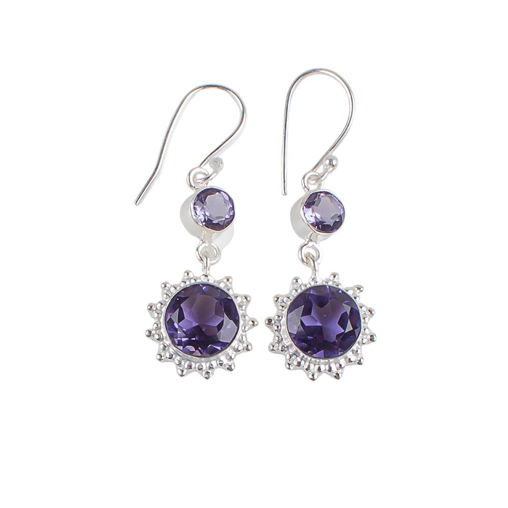 Natural Iolite Gemstone 925 Sterling Silver Jewelry Handmade Hook Earrings 1.80" EE-13-2
