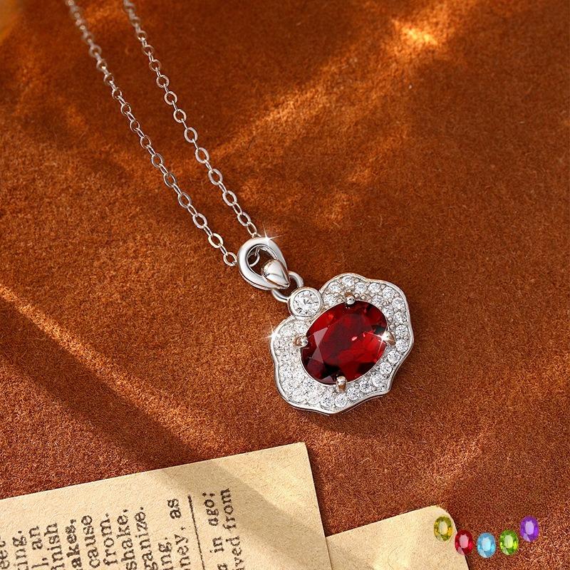 Guochao Ruyi Lock S925 Sterling Silver Necklace Women's Natural Crystal Stone Safety Lock Pendant Ping An Xiangyun Clavicle Chain Women's Gift