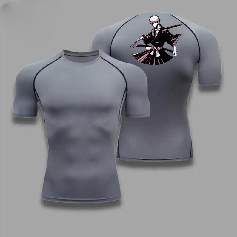 Men Summer Athletic Compression T-Shirt Breathable Quick-Dry High-Elasticity Short Sleeve with Bold Bleach Graphic Running Gym