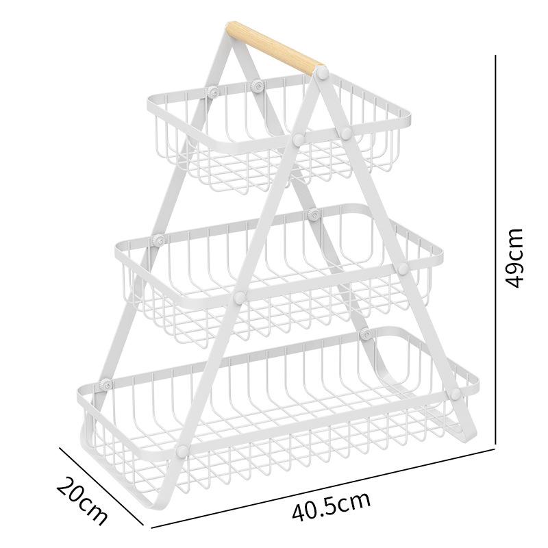 

Fruit Baskets 3-Tier Freestanding Fruits Holder Rack Vegetables Snacks Organizer with Wood Handle for Kitchen Counter Bathroom білий