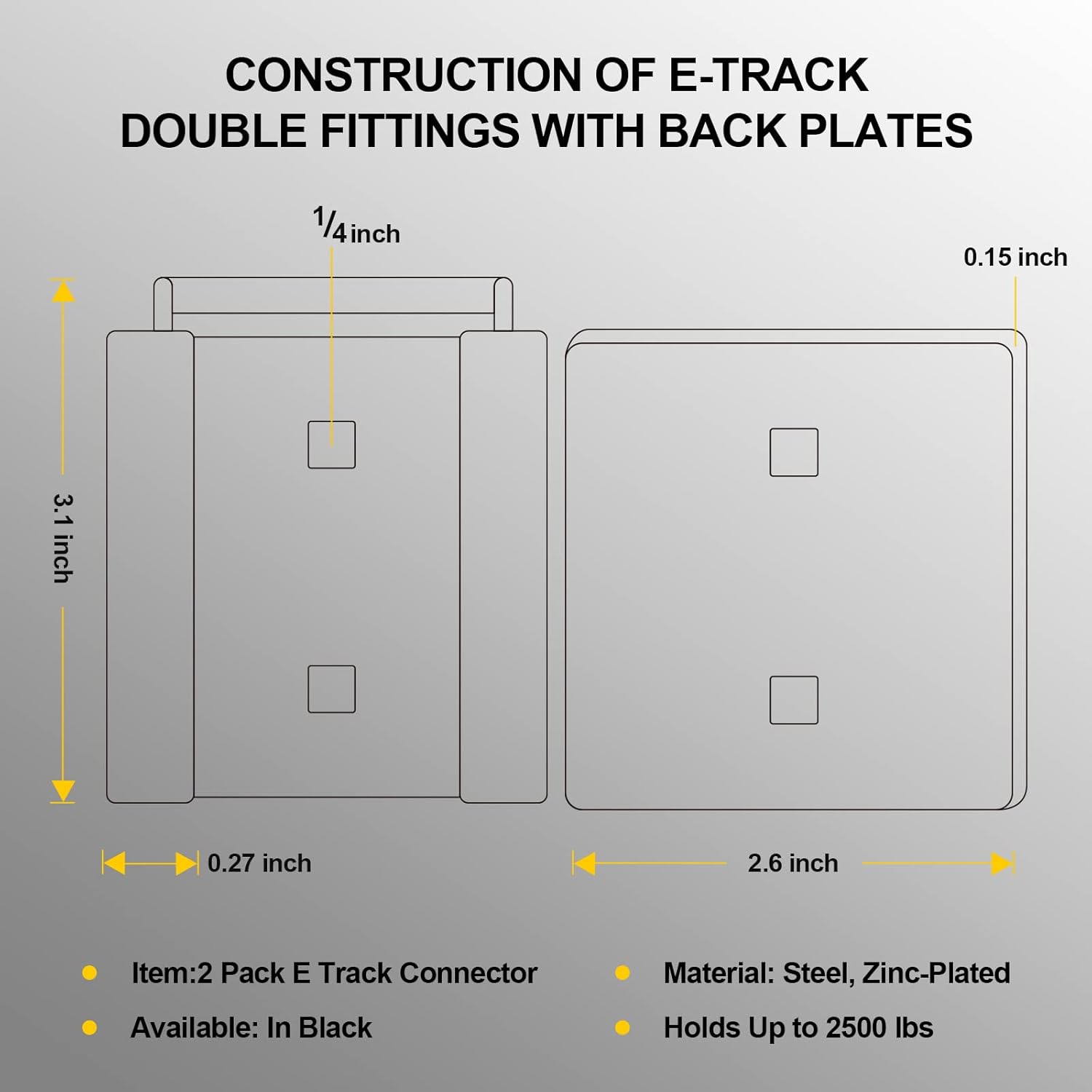 2 Pack E-Track Connector| E-Track Double Fittings for E Track Accessories for Enclosed|E-Track Tie-Down System for Secure Motorcycles, Cargo Loads,