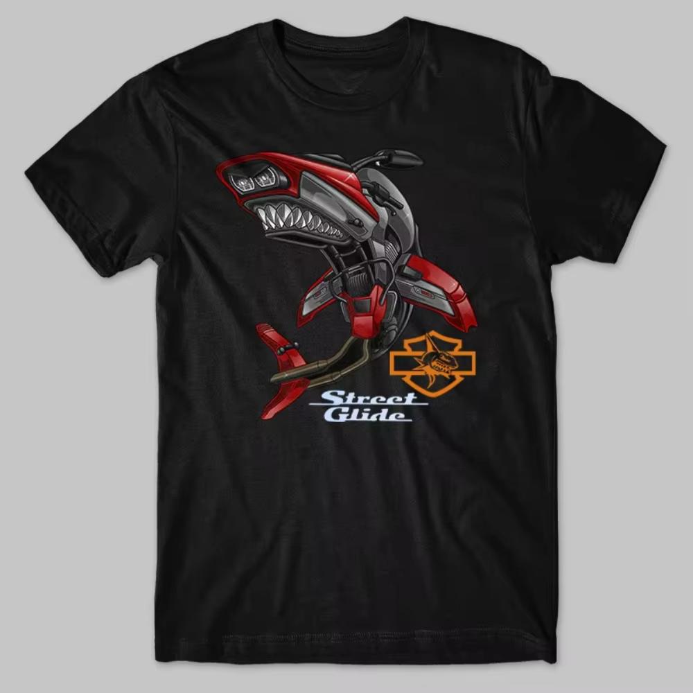 Classic American Motorcycle Hd Road Glide Shark Inspiration TShirt 100 Cotton ONeck Short Sleeve Summer Casual Unisexs TShirt