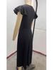 Summer 2025 V-Neck Waist-Cinching Ruffle Sleeve Solid Color Fashion Dress