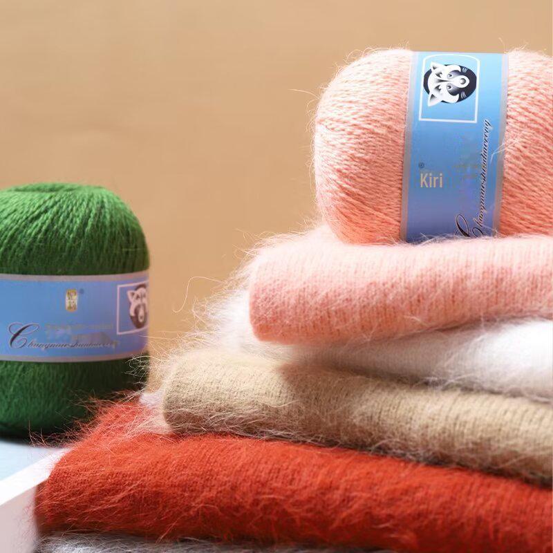 Fire moale de cașmir țesute manual pentru pălării și șaluri, fire de lână de nurcă cu păr lung, de grosime medie, pentru croșetat