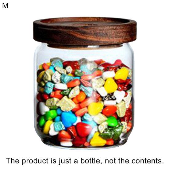 Glass Airtight Bottle with Wood Lid Tea Coffee Beans Grains Food Jar Container M