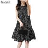 ZANZEA Women Casual Floral Print Sleeveless Dress