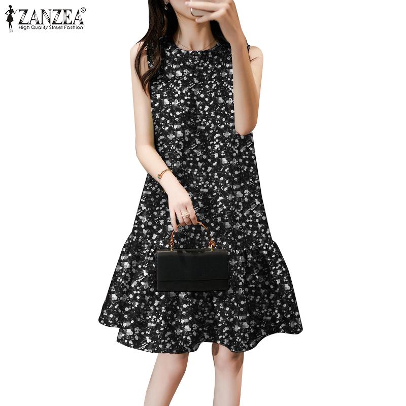 ZANZEA Women Casual Floral Print Sleeveless Dress