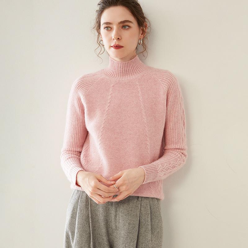 Cozy Cashmere Semi-High Neck Sweater: Slim Fit, Long Sleeve, Short, Loose Pullover - Perfect for Autumn/Winter