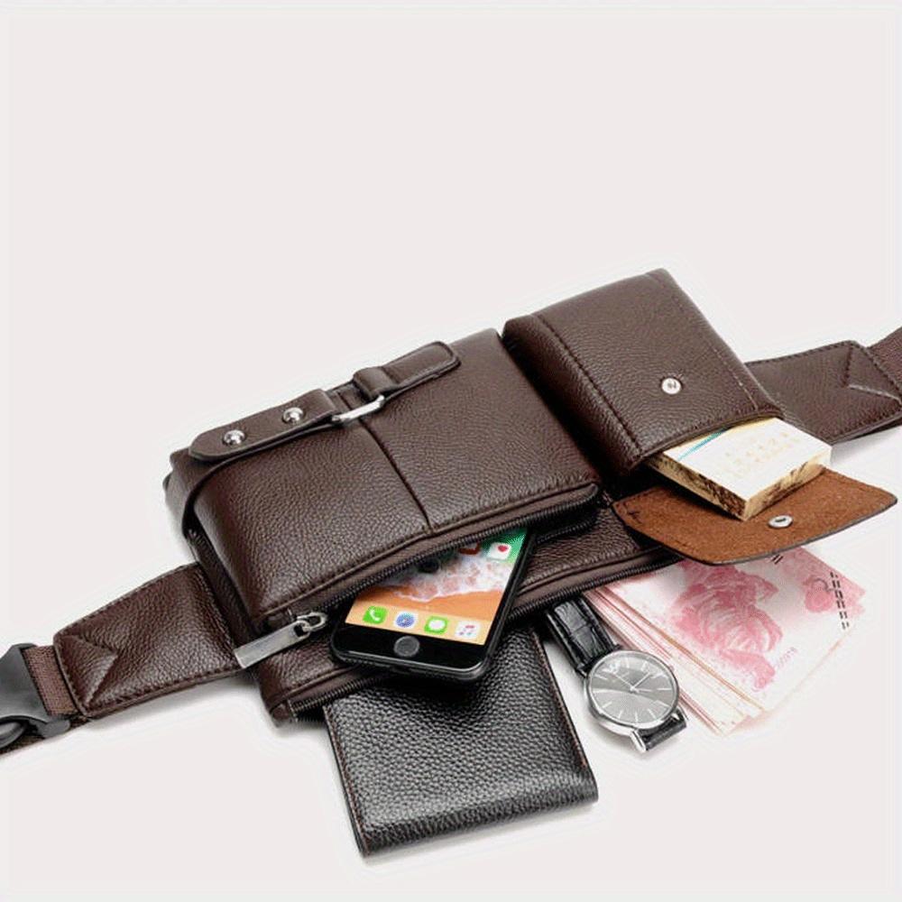 Multi Pocket Pack PU Leather Waist Bag Slim Shoulder Bag Hip Purse Adjustable Belt Strap Casual Pouch Outdoor Day Bag