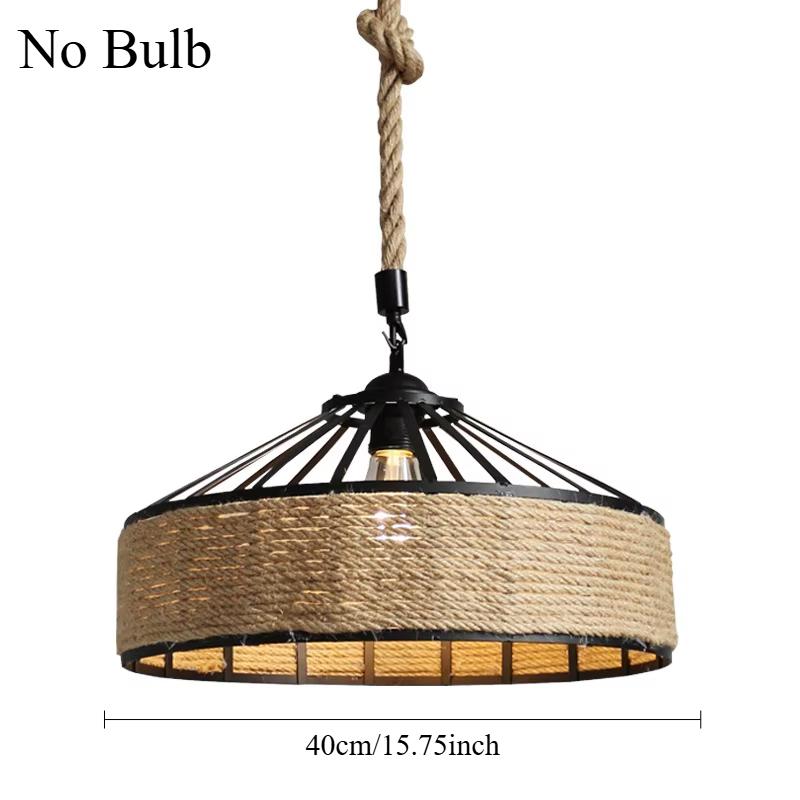 Iron Material Retro Pendant Lights 40CM E27 Base Loft Vintage Office Indoor Home Hemp Rope Industrial Hanging Lamps Chandelier